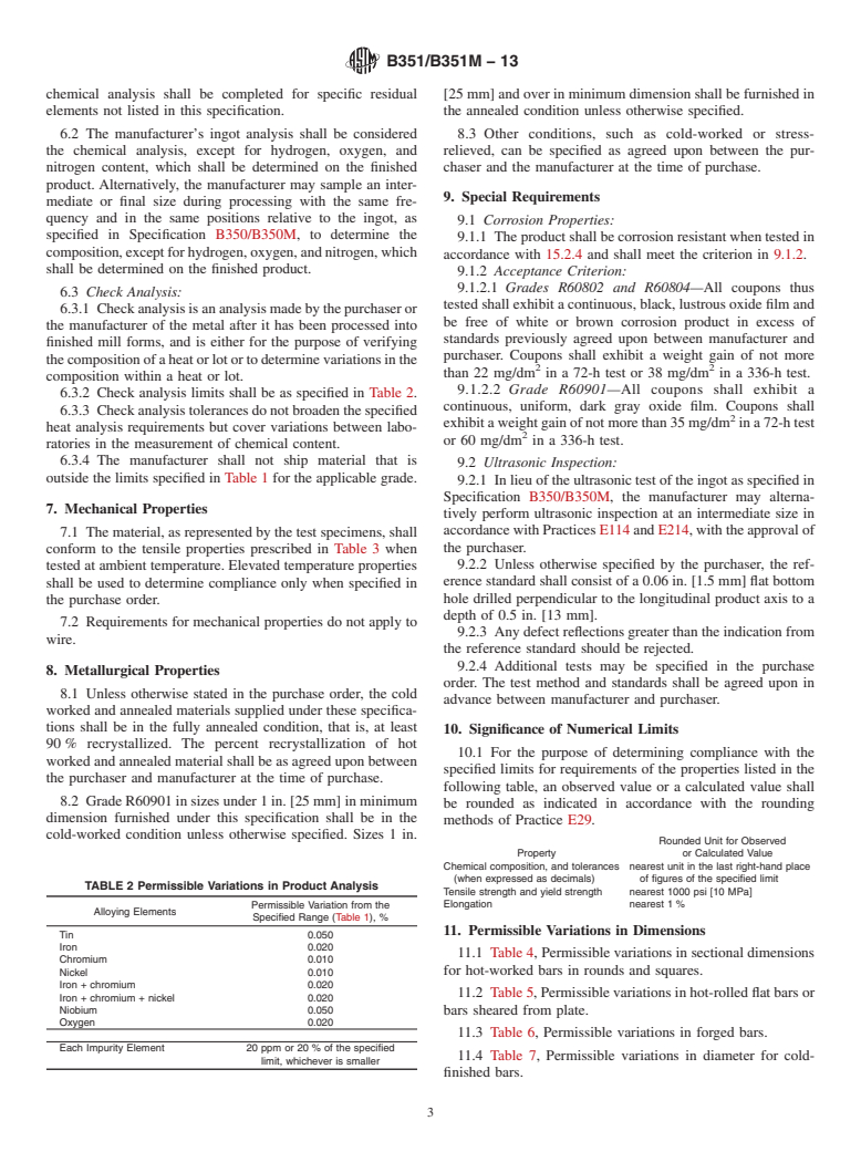 ASTM B351/B351M-13 - Standard Specification for Hot-Rolled and Cold-Finished Zirconium and Zirconium Alloy  Bars, Rod, and Wire for Nuclear Application