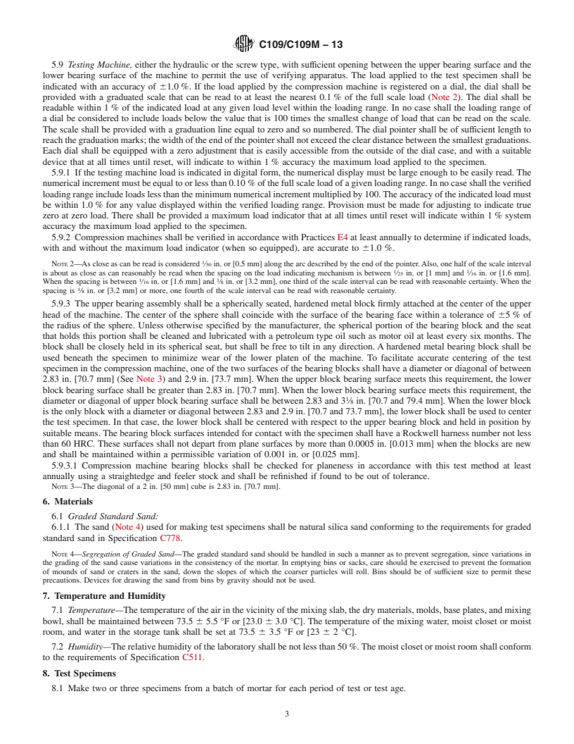 REDLINE ASTM C109/C109M-13 - Standard Test Method for  Compressive Strength of Hydraulic Cement Mortars (Using 2-in.  or [50-mm] Cube Specimens)