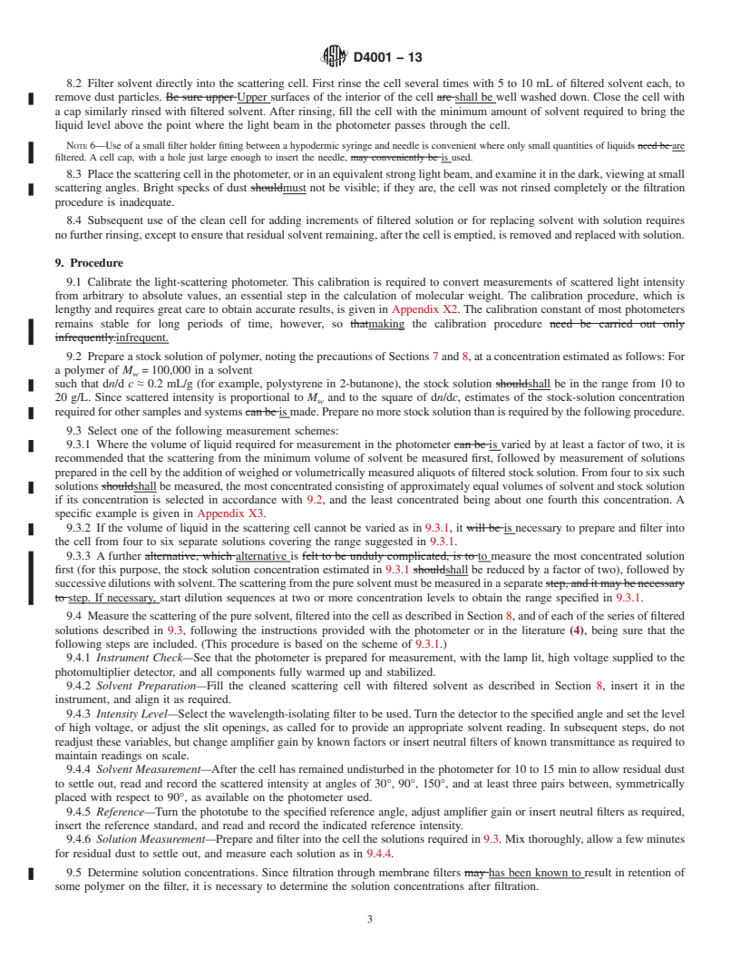 REDLINE ASTM D4001-13 - Standard Test Method for  Determination of Weight-Average Molecular Weight of Polymers  By Light Scattering