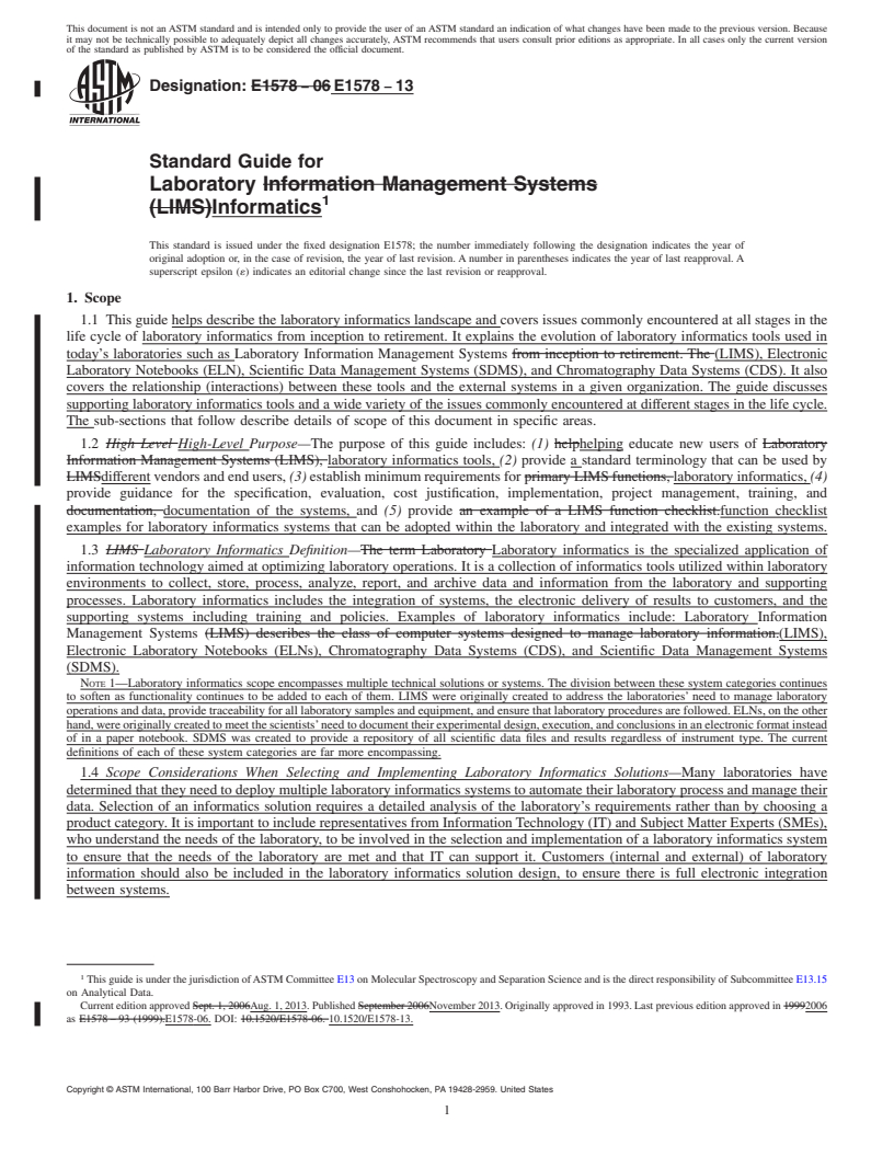 REDLINE ASTM E1578-13 - Standard Guide for  Laboratory Informatics