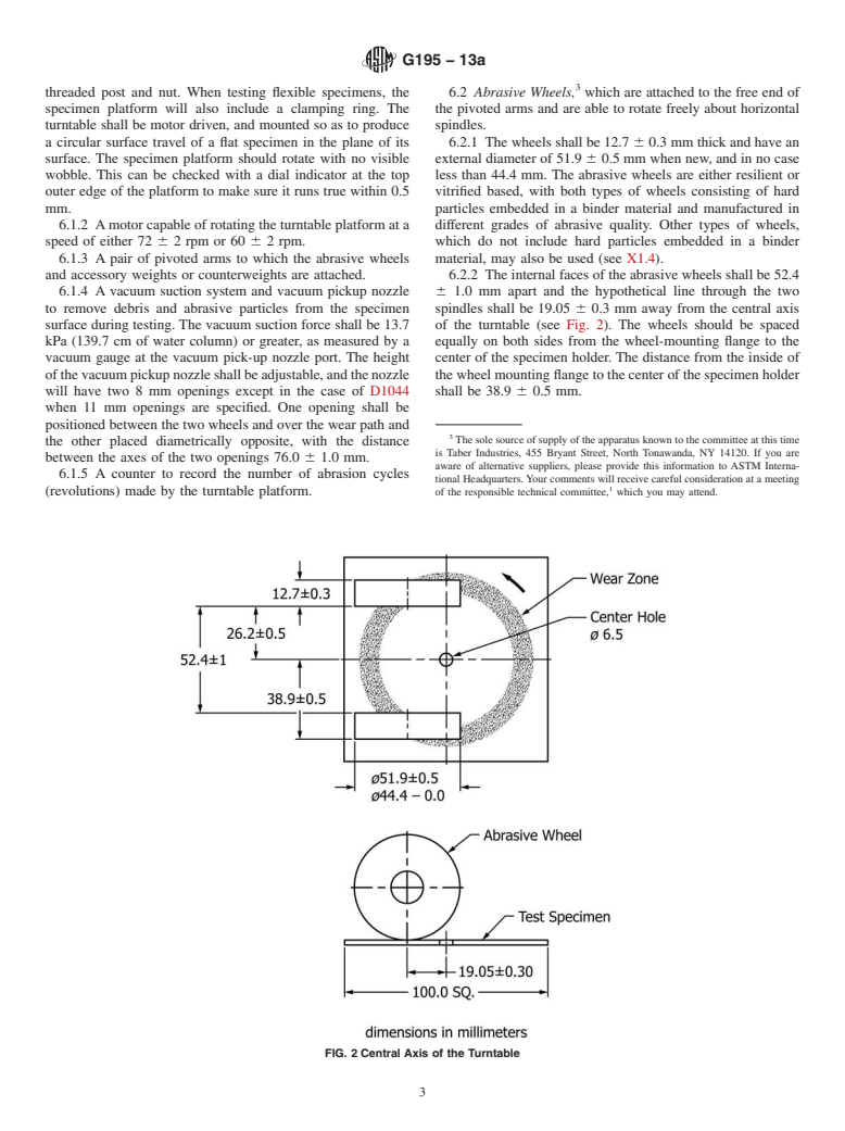 ASTM G195-13a - Standard Guide for  Conducting Wear Tests Using a Rotary Platform Abraser