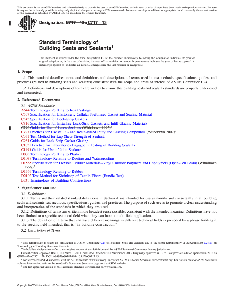 REDLINE ASTM C717-13 - Standard Terminology of  Building Seals and Sealants