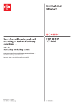 ISO 4954-1:2024 - Steels for cold heading and cold extruding — Technical delivery conditions — Part 1: Non-alloy and alloy steels
Released:19. 06. 2024 - Page 1 preview
