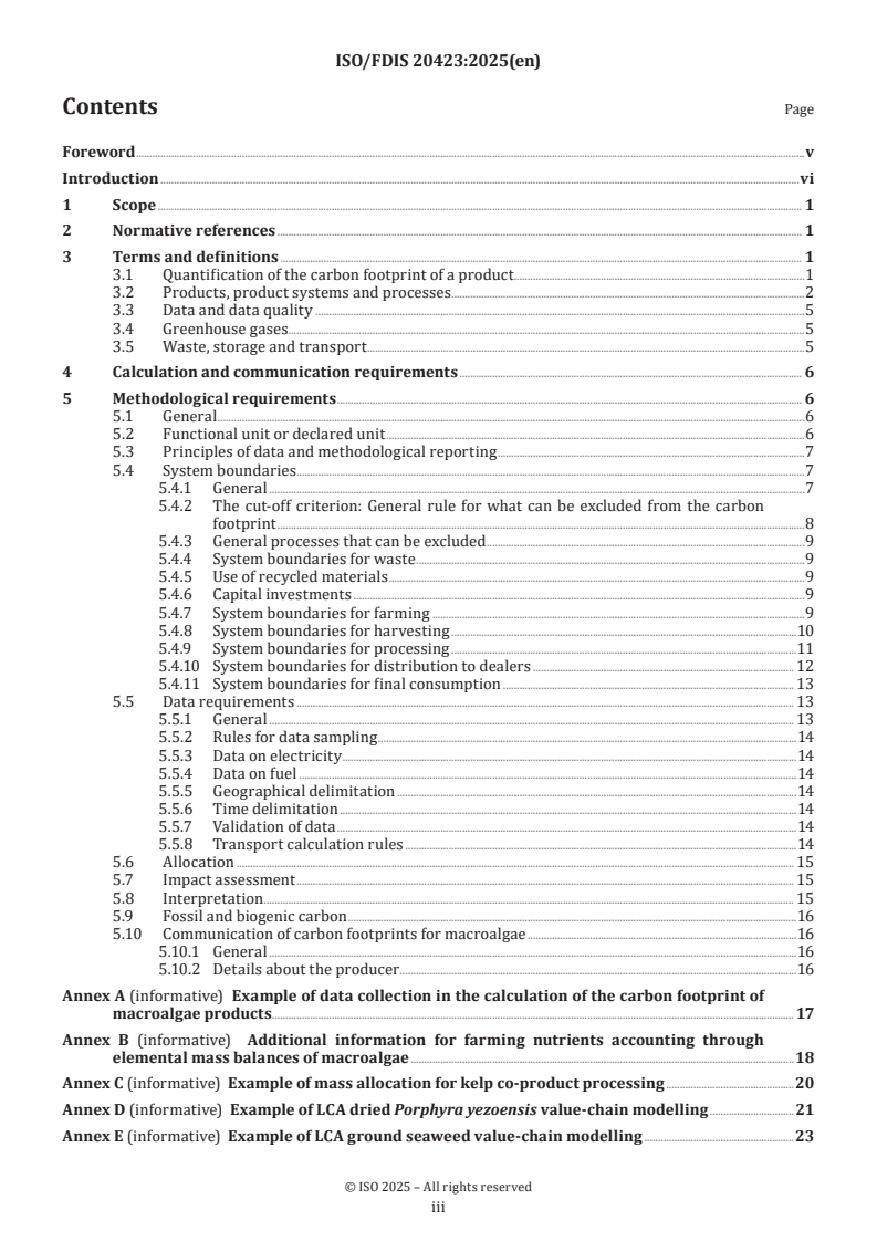 ISO/FDIS 20423 - Carbon footprint for seafood — Product category rules (CFP-PCR) for macroalgae
Released:19. 03. 2025