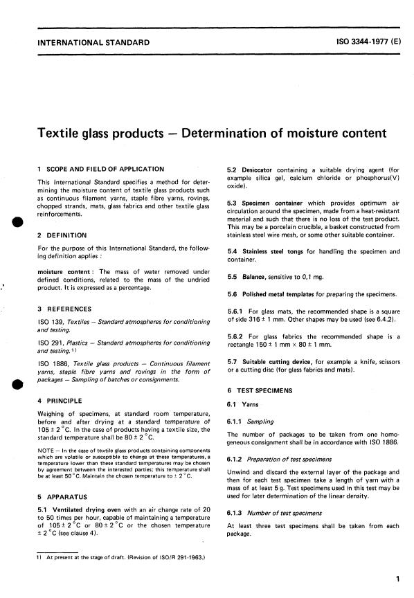 ISO 3344:1977 - Textile glass products -- Determination of moisture content