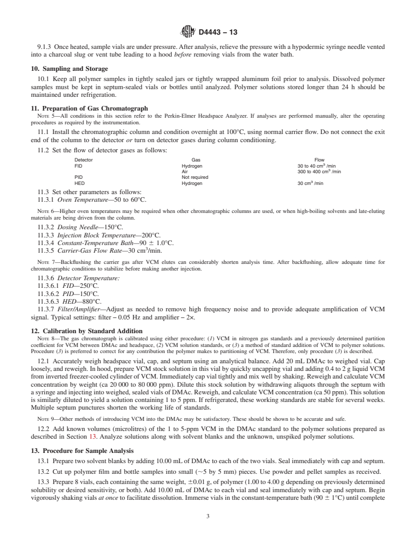 REDLINE ASTM D4443-13 - Standard Test Method for  Determining Residual Vinyl Chloride Monomer Content in PPB  Range in Vinyl Chloride Homo- and Co-Polymers by Headspace Gas Chromatography