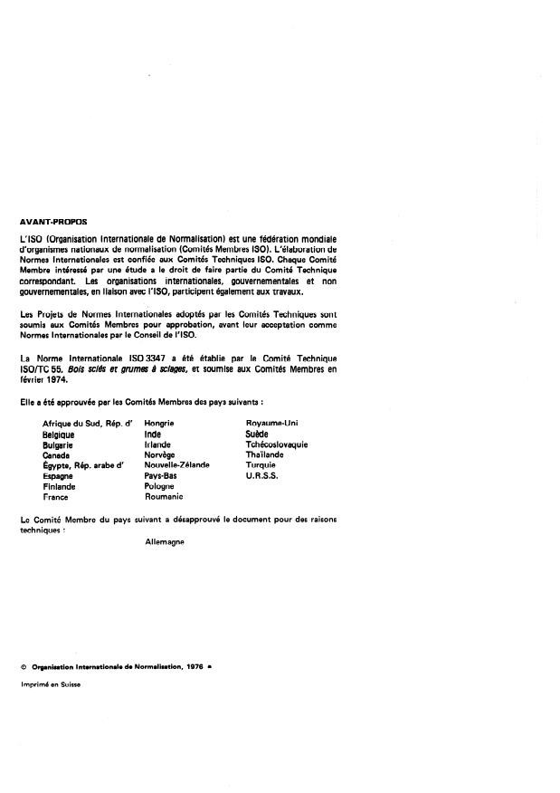 ISO 3347:1976 ISO 3347:1976 - Bois -- Détermination de la contrainte de rupture en cisaillement parallele aux fibres - Page 2 preview