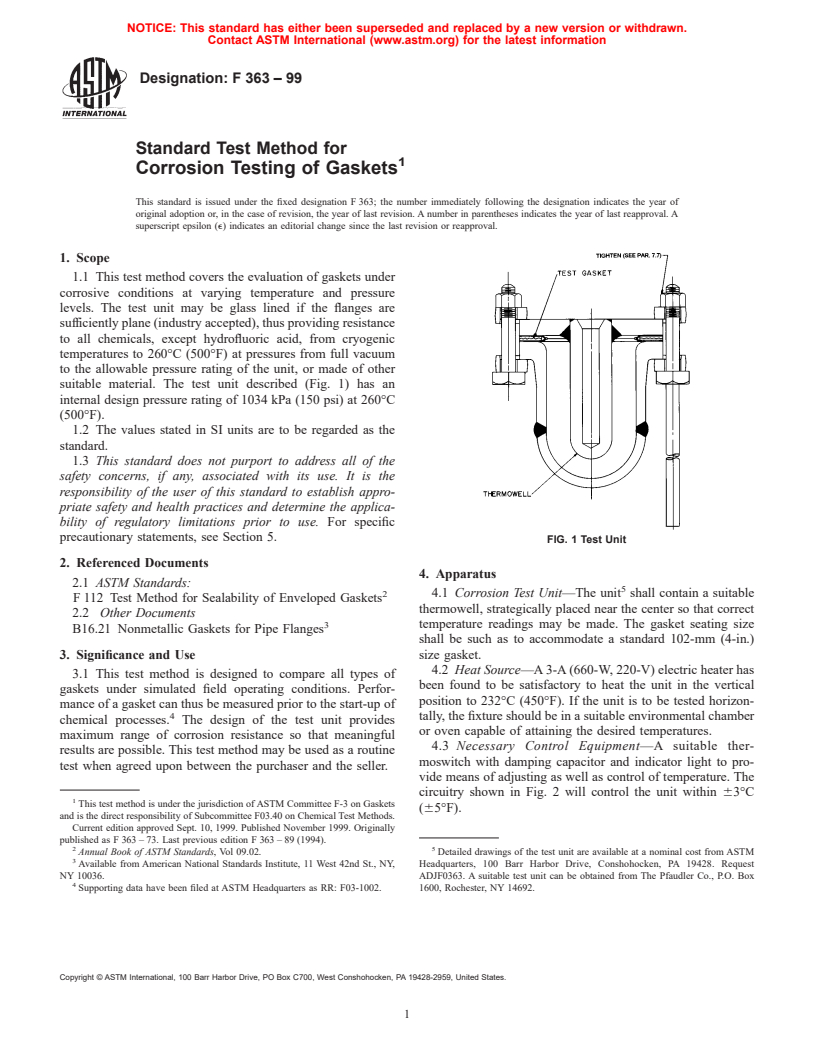 ASTM F363-99 - Standard Test Method for Corrosion Testing of Gaskets