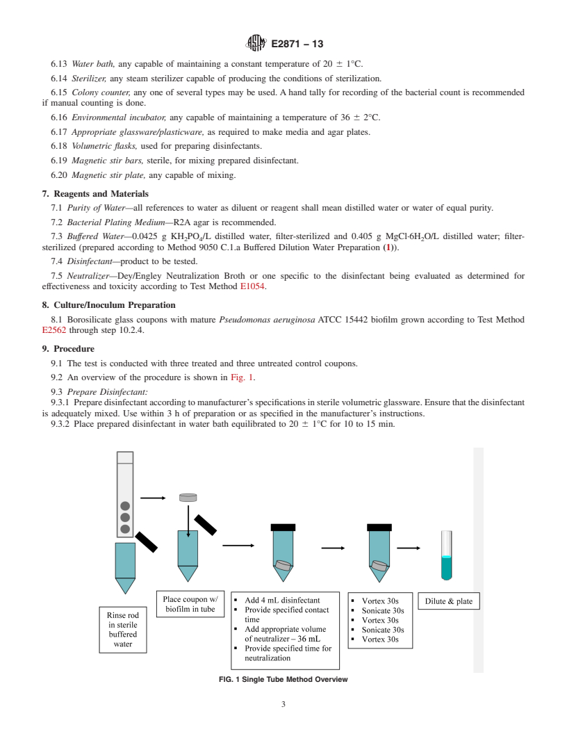 REDLINE ASTM E2871-13 - Standard Test Method for Evaluating Disinfectant Efficacy Against <i>Pseudomonas aeruginosa</i> Biofilm Grown in CDC Biofilm Reactor Using Single Tube Method