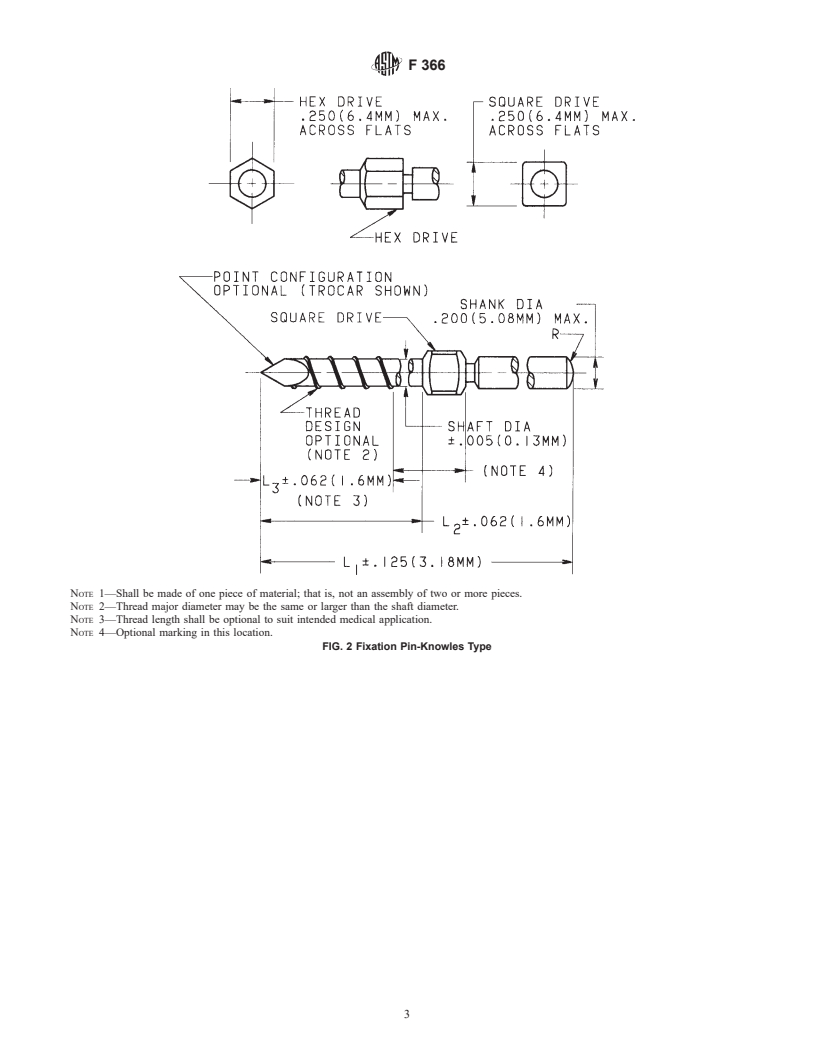 ASTM F366-82(2000) - Standard Specification for Fixation Pins and Wires