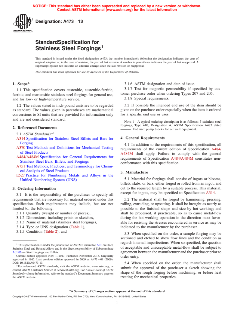 ASTM A473-13 - Standard Specification for  Stainless Steel Forgings