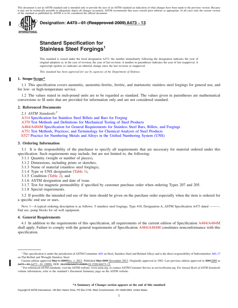 REDLINE ASTM A473-13 - Standard Specification for  Stainless Steel Forgings