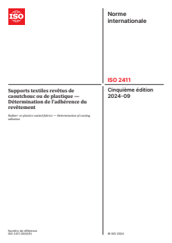 ISO 2411:2024 ISO 2411:2024 - Supports textiles revêtus de caoutchouc ou de plastique — Détermination de l'adhérence du revêtement
Released:10. 09. 2024 - Page 1 preview
