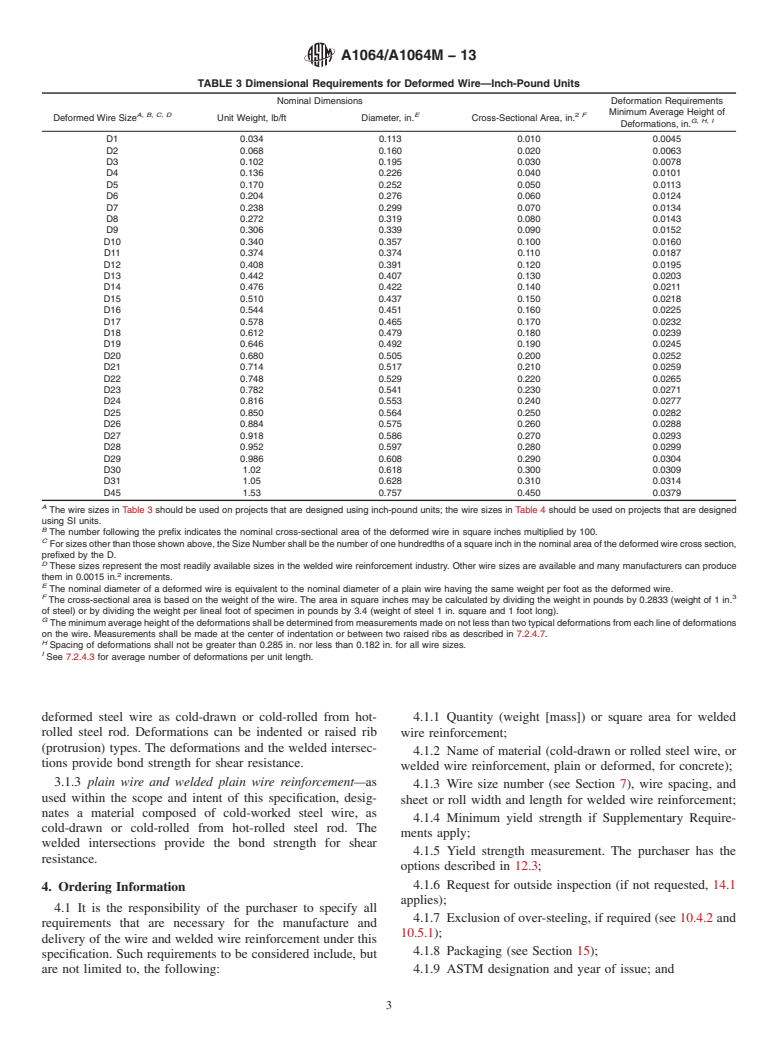 ASTM A1064/A1064M-13 - Standard Specification for  Carbon-Steel Wire and Welded Wire Reinforcement, Plain and  Deformed, for Concrete