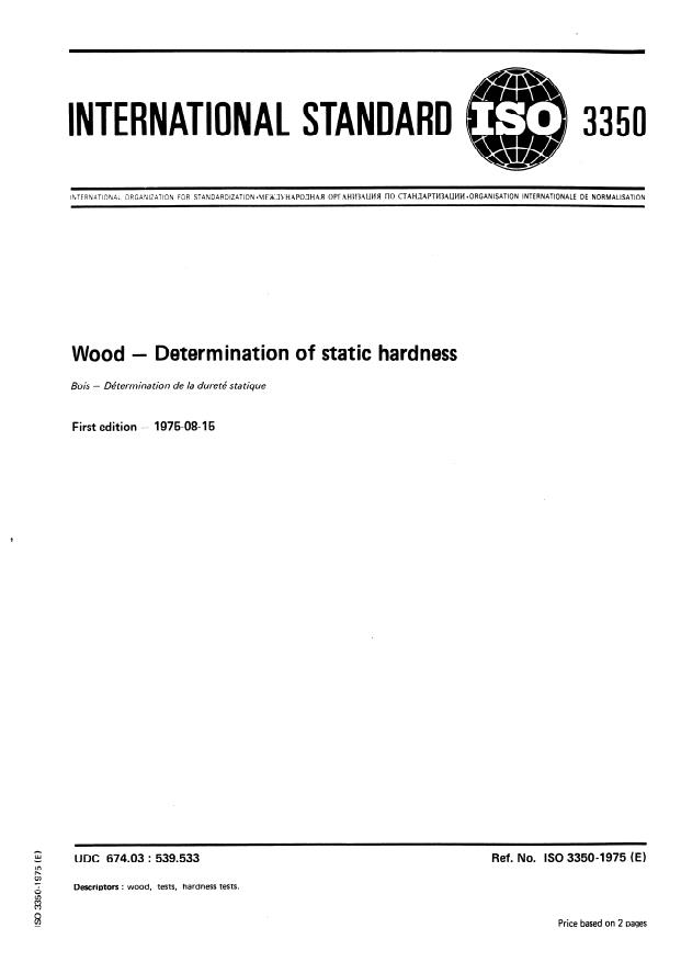 ISO 3350:1975 - Wood -- Determination of static hardness