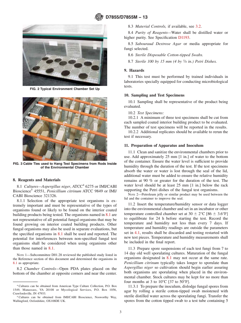 ASTM D7855/D7855M-13 - Standard Test Method for Determination of Mold Growth on Coated Building Products Designed  for Interior Applications Using an Environmental Chamber and Indirect  Inoculation