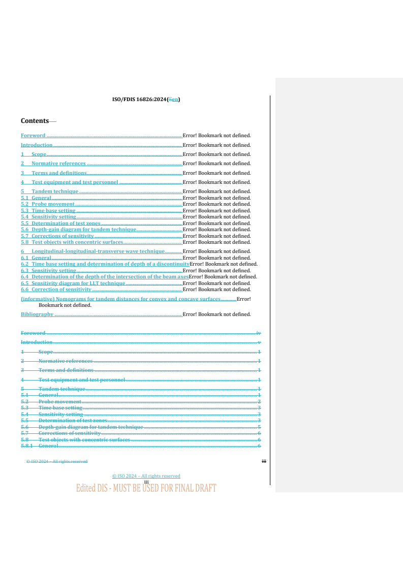 REDLINE ISO/FDIS 16826 - Non-destructive testing — Ultrasonic testing — Testing for discontinuities perpendicular to the surface
Released:11/20/2024