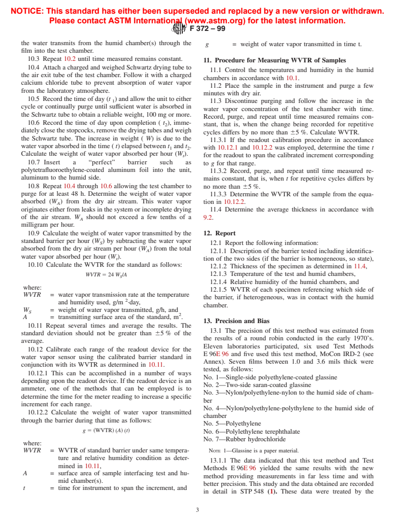 ASTM F372-99 - Standard Test Method for Water Vapor Transmission 