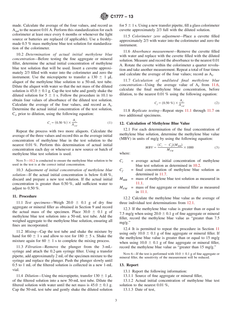 ASTM C1777-13 - Standard Test Method for Rapid Determination of the Methylene Blue Value for Fine Aggregate  or Mineral Filler Using a Colorimeter