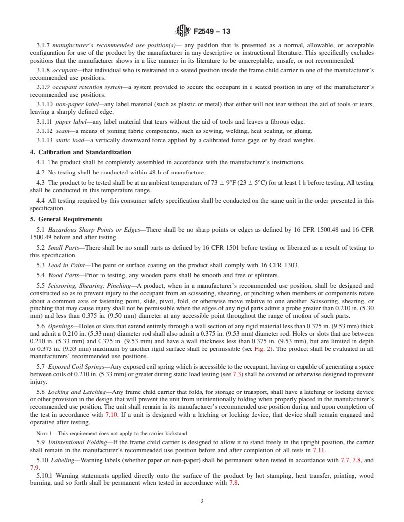 REDLINE ASTM F2549-13 - Standard Consumer Safety Specification for  Frame Child Carriers