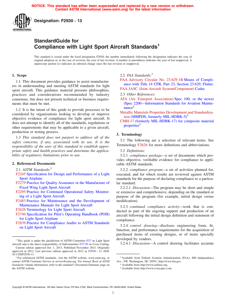 ASTM F2930-13 - Standard Guide for  Compliance with Light Sport Aircraft Standards