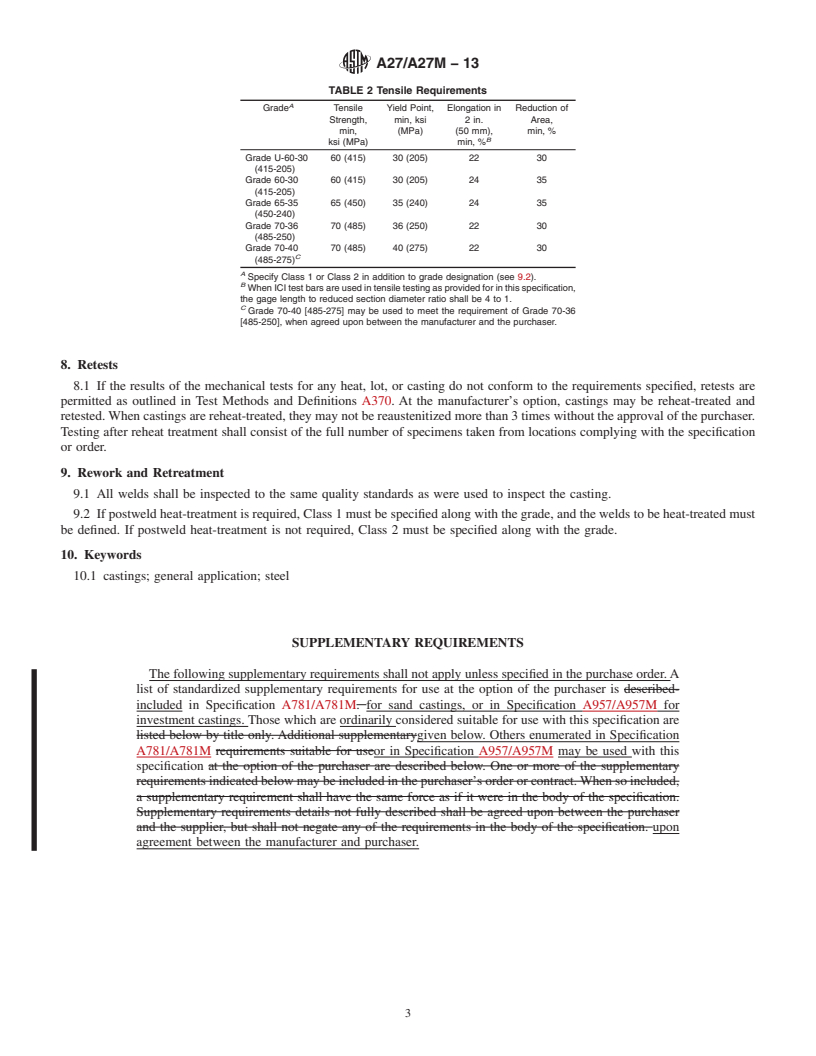 REDLINE ASTM A27/A27M-13 - Standard Specification for Steel Castings, Carbon, for General Application