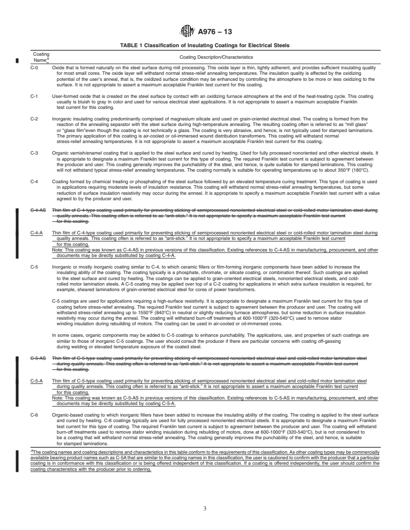 REDLINE ASTM A976-13 - Standard Classification of  Insulating Coatings for Electrical Steels by Composition, Relative  Insulating Ability and Application