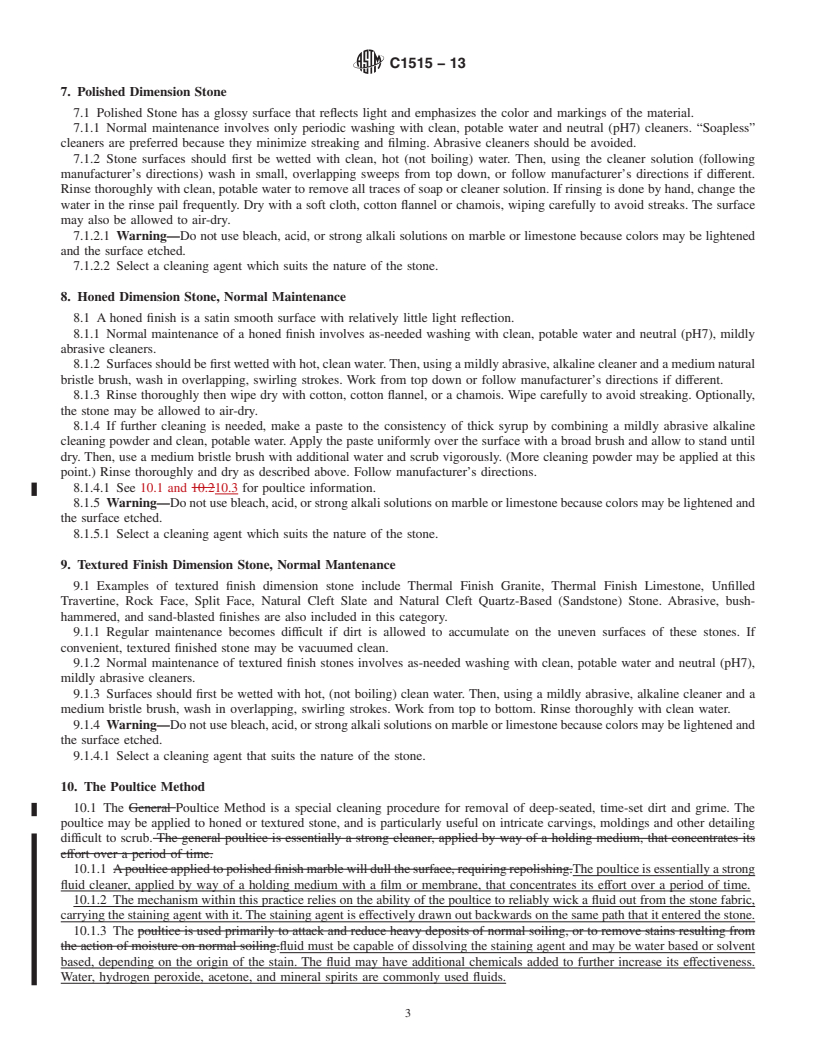 REDLINE ASTM C1515-13 - Standard Guide for Cleaning of Exterior Dimension Stone, Vertical And Horizontal  Surfaces, New or Existing