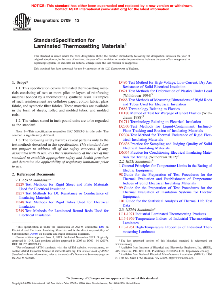 ASTM D709-13 - Standard Specification for Laminated Thermosetting Materials