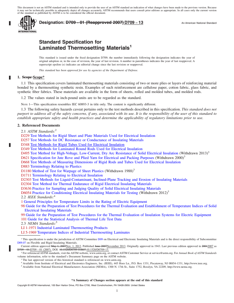 REDLINE ASTM D709-13 - Standard Specification for Laminated Thermosetting Materials