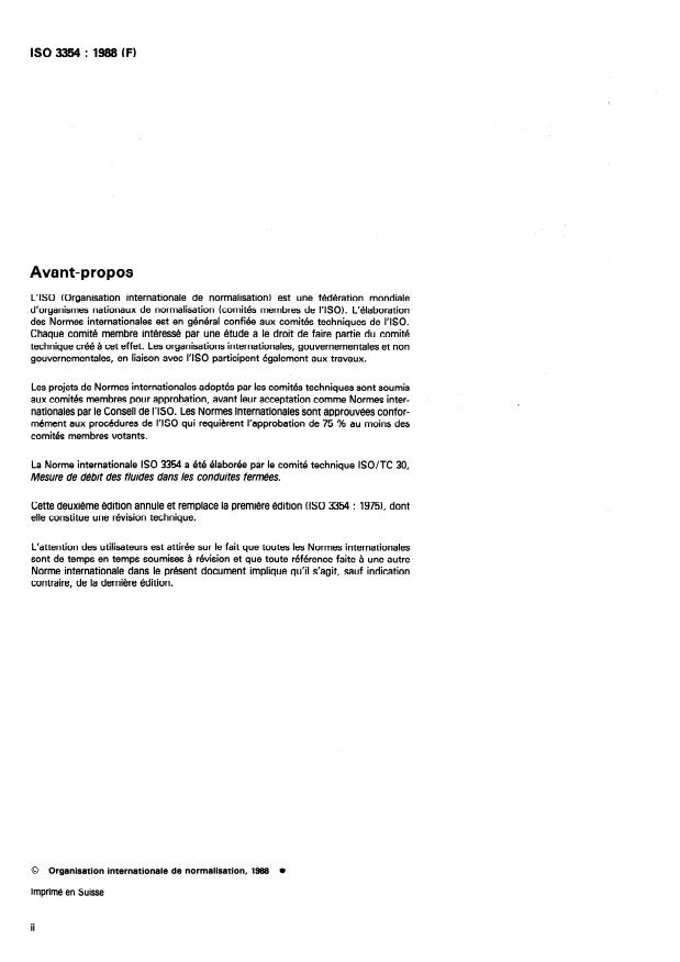 ISO 3354:1988 ISO 3354:1988 - Mesure de débit d'eau propre dans les conduites fermées -- Méthode d'exploration du champ des vitesses dans les conduites en charge et dans le cas d'un écoulement régulier, au moyen de moulinets - Page 2 preview