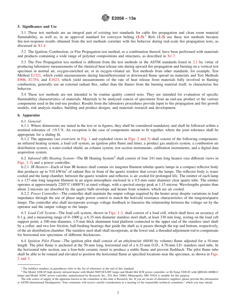 REDLINE ASTM E2058-13a - Standard Test Methods for Measurement of Material Flammability Using a Fire Propagation  Apparatus (FPA)