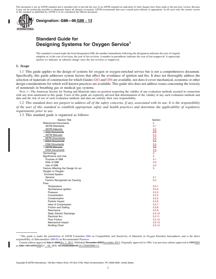 REDLINE ASTM G88-13 - Standard Guide for Designing Systems for Oxygen Service