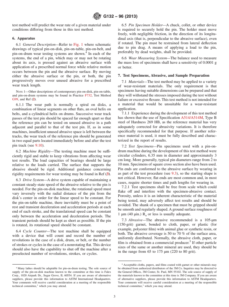 ASTM G132-96(2013) - Standard Test Method for Pin Abrasion Testing