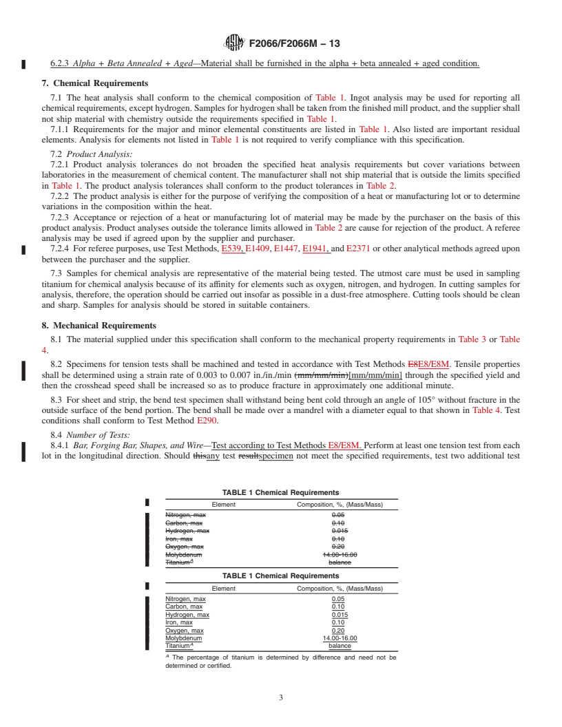 REDLINE ASTM F2066/F2066M-13 - Standard Specification for Wrought Titanium-15 Molybdenum Alloy for Surgical Implant Applications (UNS R58150)