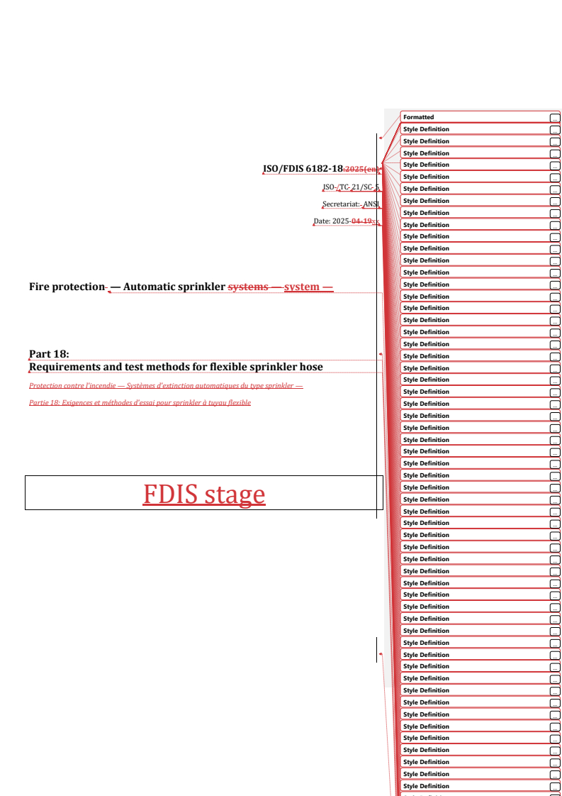 REDLINE ISO/FDIS 6182-18 - Fire protection — Automatic sprinkler system — Part 18: Requirements and test methods for flexible sprinkler hose
Released:6. 05. 2025
