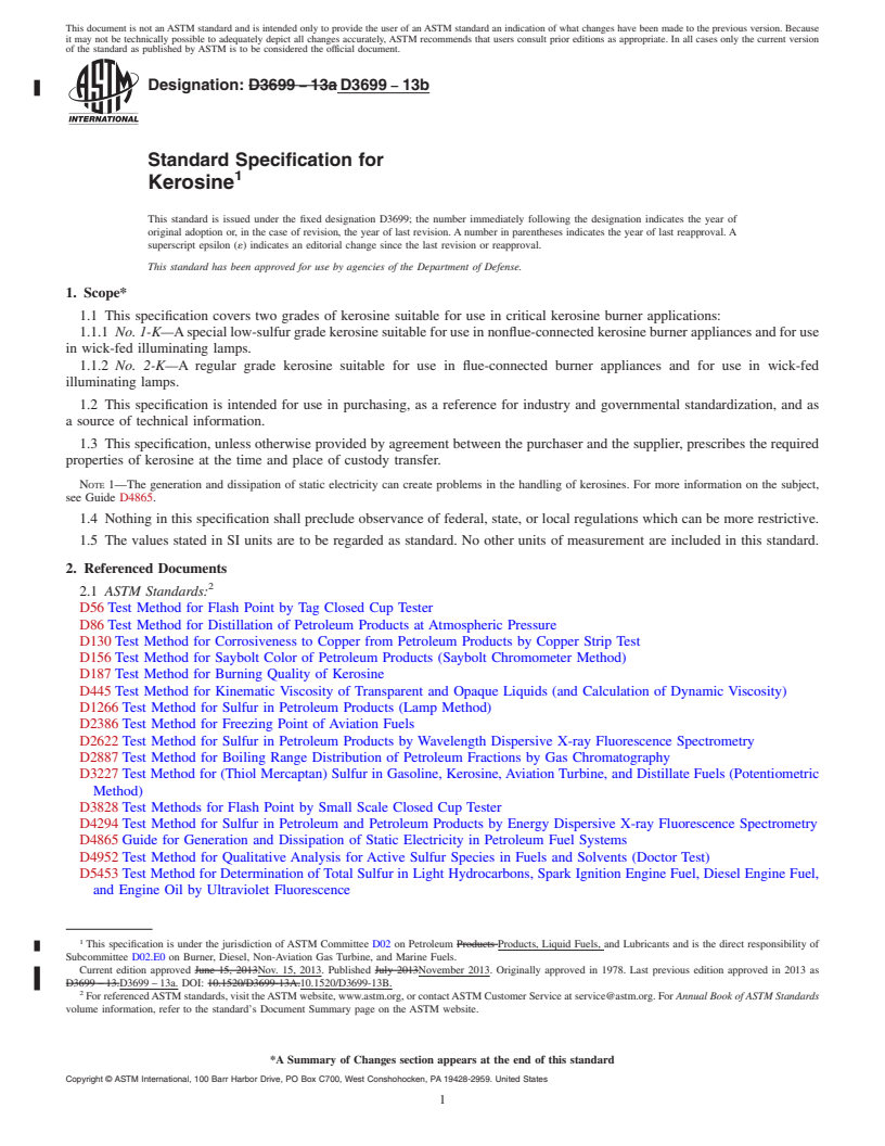 REDLINE ASTM D3699-13b - Standard Specification for Kerosine