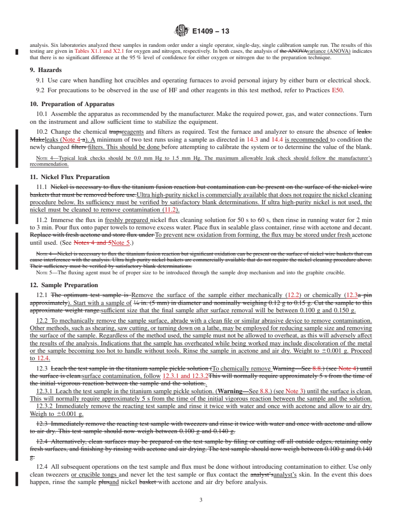 REDLINE ASTM E1409-13 - Standard Test Method for  Determination of Oxygen and Nitrogen in Titanium and Titanium  Alloys  by Inert Gas Fusion