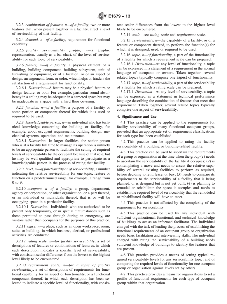 ASTM E1679-13 - Standard Practice for  Setting the Requirements for the Serviceability of a Building  or Building-Related Facility, and for Determining What Serviceability  is Provided or Proposed