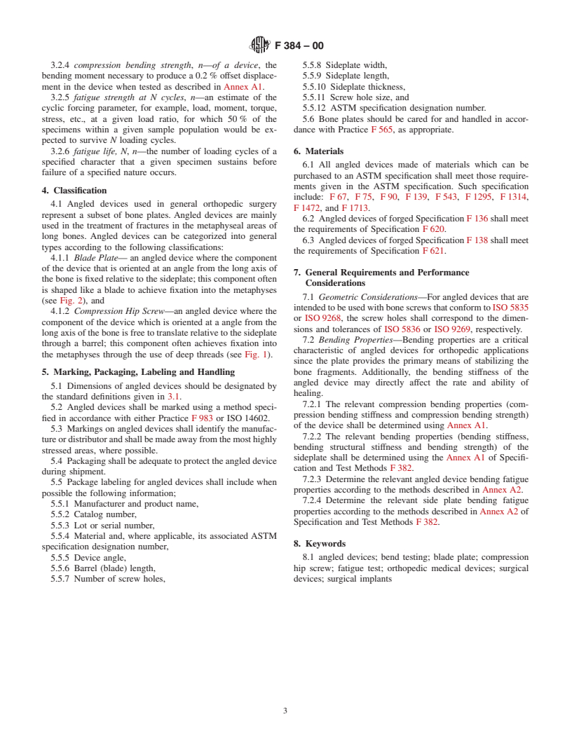 ASTM F384-00 - Standard Specifications and Test Methods for Metallic Angled Orthopedic Fracture Fixation Devices