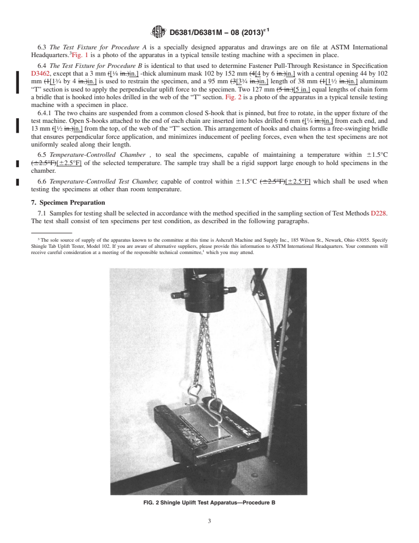 REDLINE ASTM D6381/D6381M-08(2013)e1 - Standard Test Method for Measurement of Asphalt Shingle Mechanical Uplift Resistance