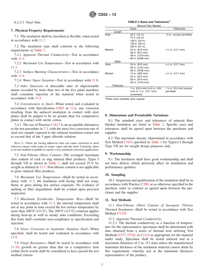 ASTM C553-13 - Standard Specification for  Mineral Fiber Blanket Thermal Insulation for Commercial and  Industrial Applications