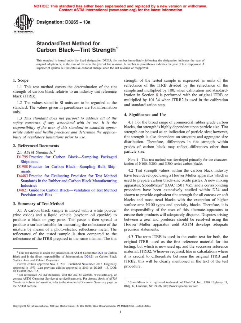 ASTM D3265-13a - Standard Test Method for  Carbon Black&mdash;Tint Strength