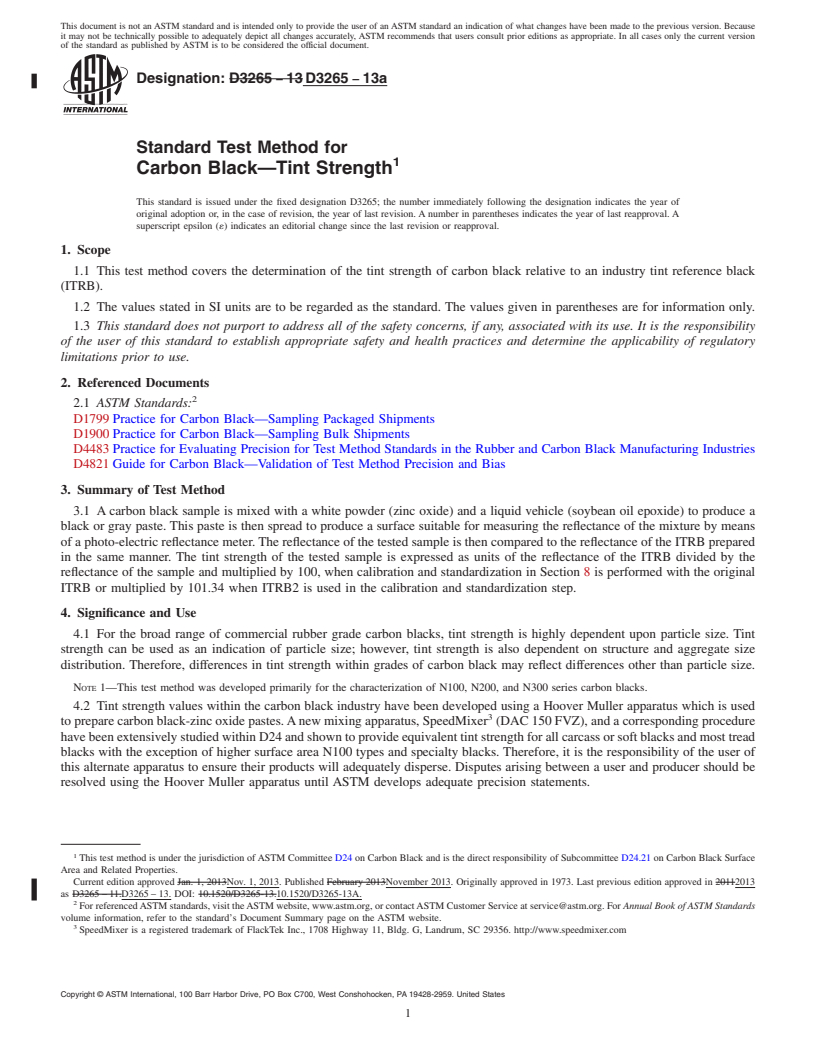 REDLINE ASTM D3265-13a - Standard Test Method for  Carbon Black&mdash;Tint Strength