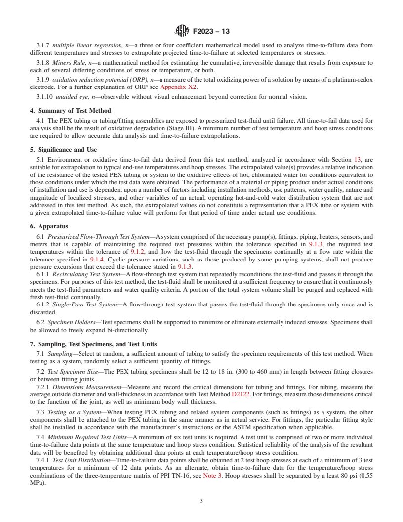 REDLINE ASTM F2023-13 - Standard Test Method for  Evaluating the Oxidative Resistance of Crosslinked Polyethylene   (PEX) Tubing and Systems to Hot Chlorinated Water