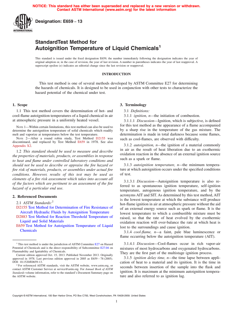 ASTM E659-13 - Standard Test Method for  Autoignition Temperature of Liquid Chemicals