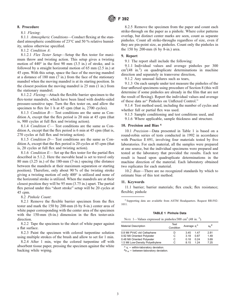 ASTM F392-93(1999) - Standard Test Method for Flex Durability of Flexible Barrier Materials