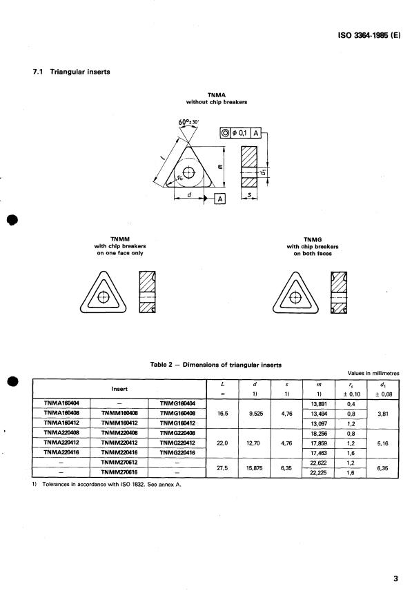 ISO 3364:1985 - Indexable hardmetal (carbide) inserts with rounded corners, with cylindrical fixing hole -- Dimensions