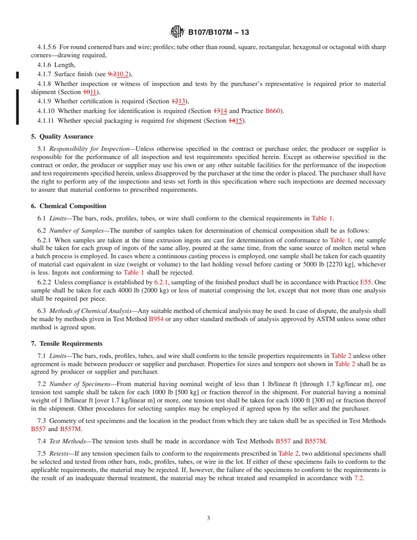 REDLINE ASTM B107/B107M-13 - Standard Specification for  Magnesium-Alloy Extruded Bars, Rods, Profiles, Tubes, and Wire