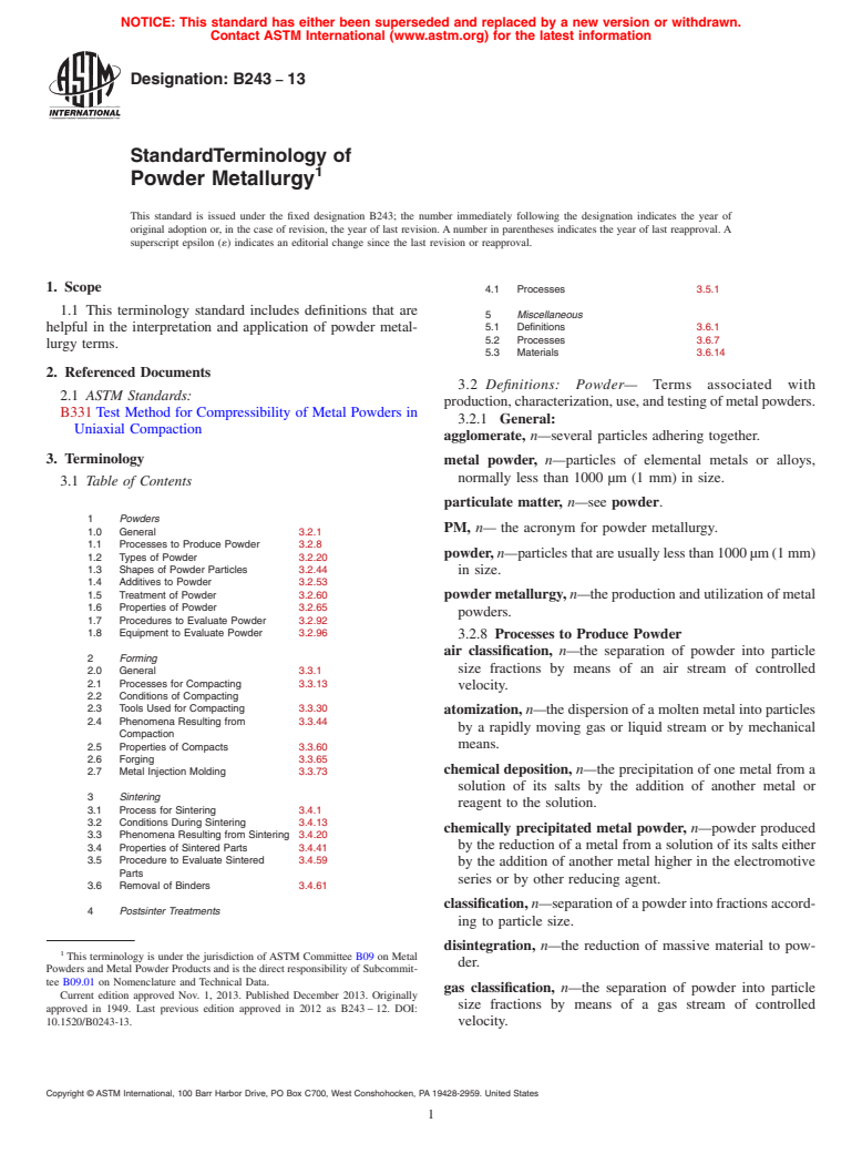 ASTM B243-13 - Standard Terminology of  Powder Metallurgy